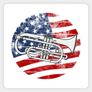 Cornet USA Flag Cornetist Brass Musician 4th July Sticker